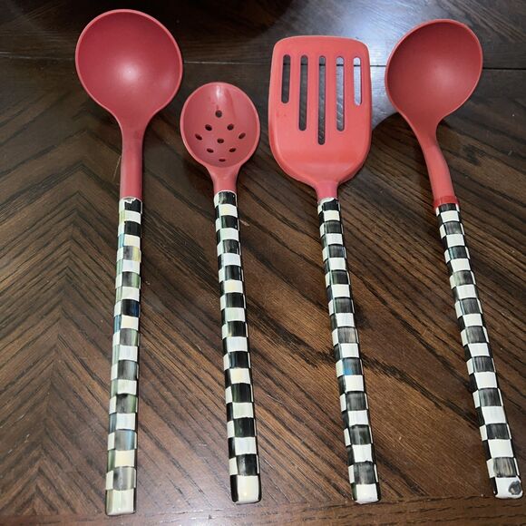 MacKenzie-Childs Courtly Check Serving Pieces Red Silicone Soup Slotted Spatula